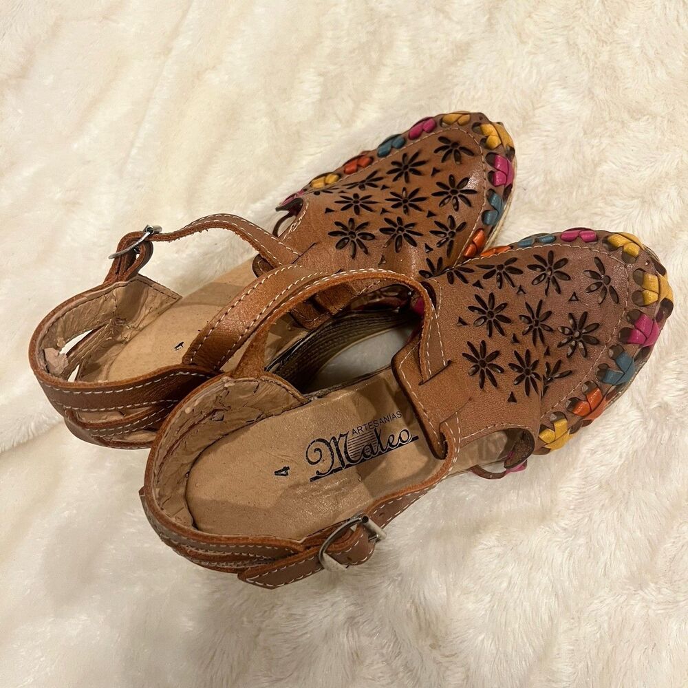 Artesanías Mateo Handcrafted Mexican Leather Huarache Platform Wedge Sandals